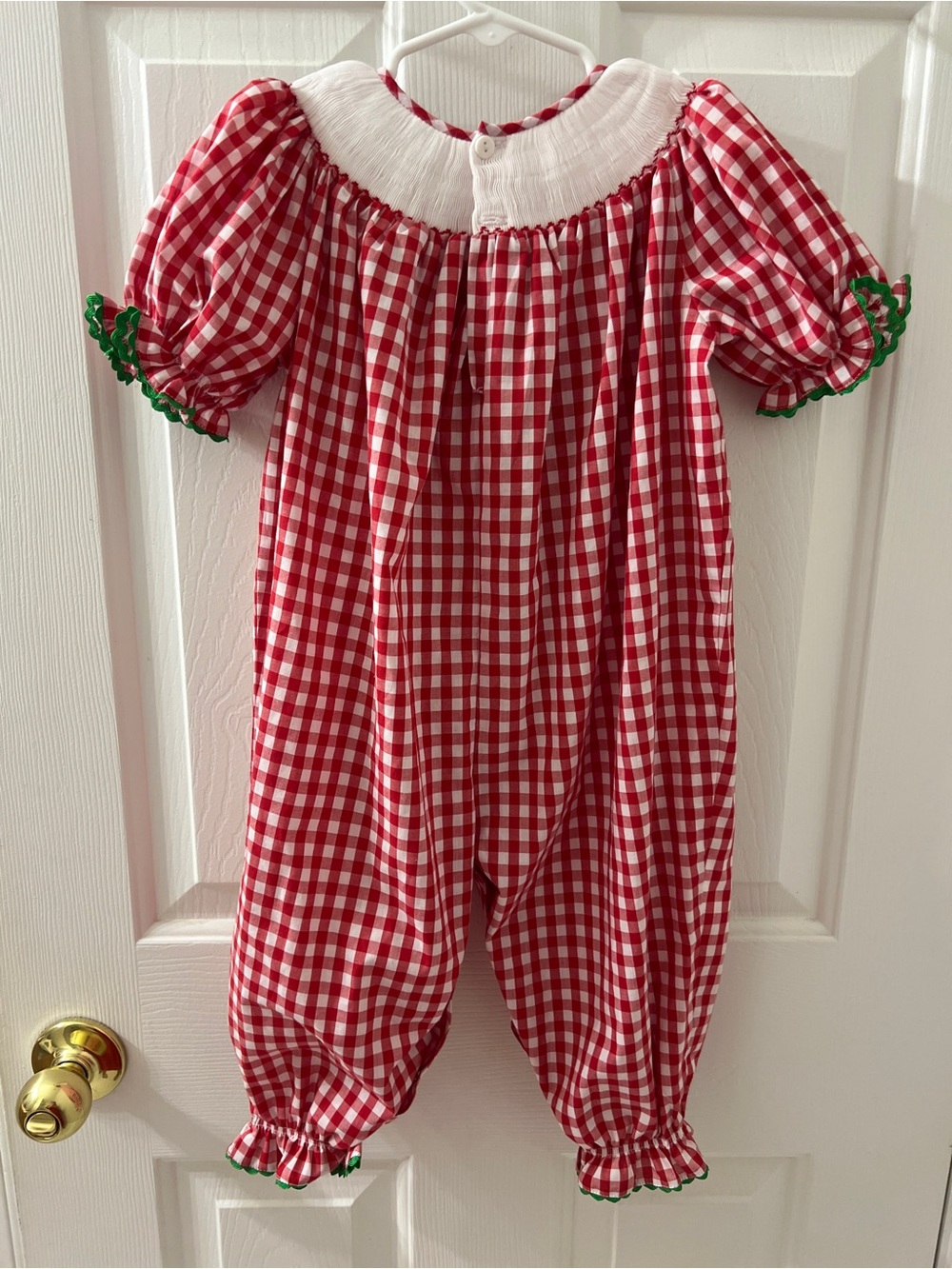 Mom & Me Girls Red White Christmas Gingham Plaid Smoked Embroidered Romper Sz 2T - Picture 5 of 9